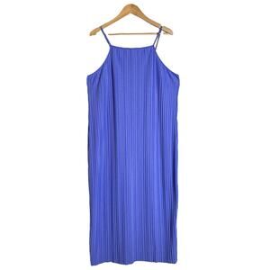A New Day Tank Style Flowy Pleated Midi Knit Plisse Dress Size L Purple Blue
